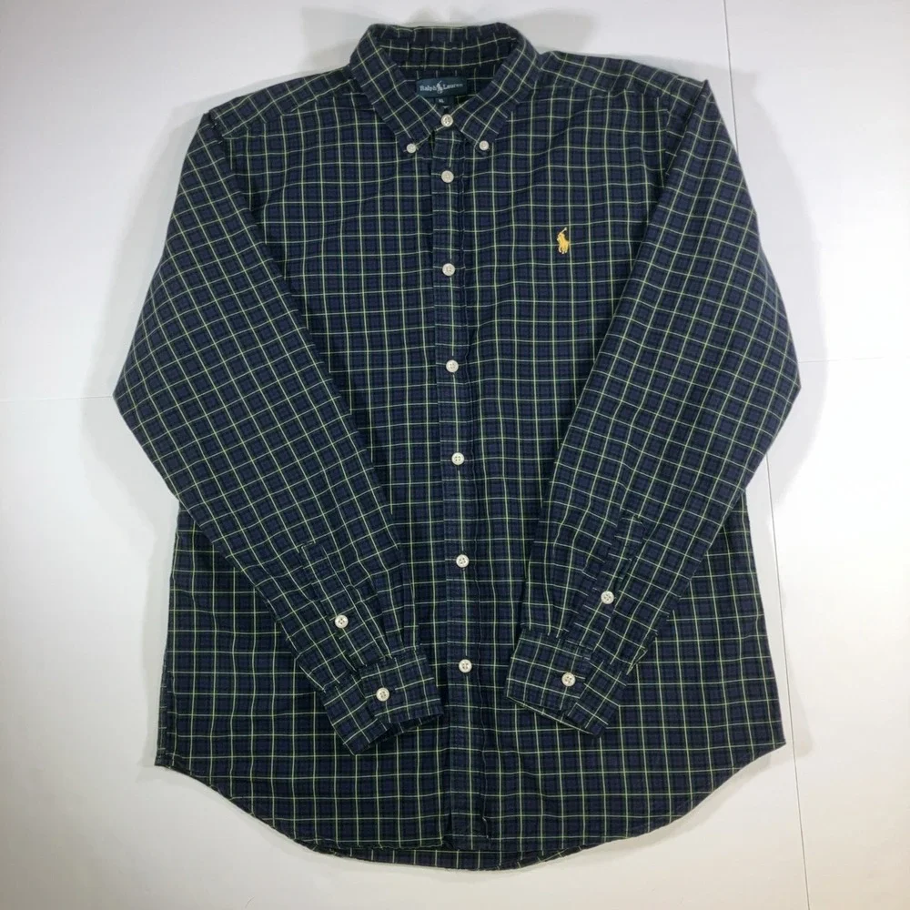 Ralph Lauren Shirt Mens XL Tartan Blackwatch Plaid L/S Button Down Slim Fit Pony